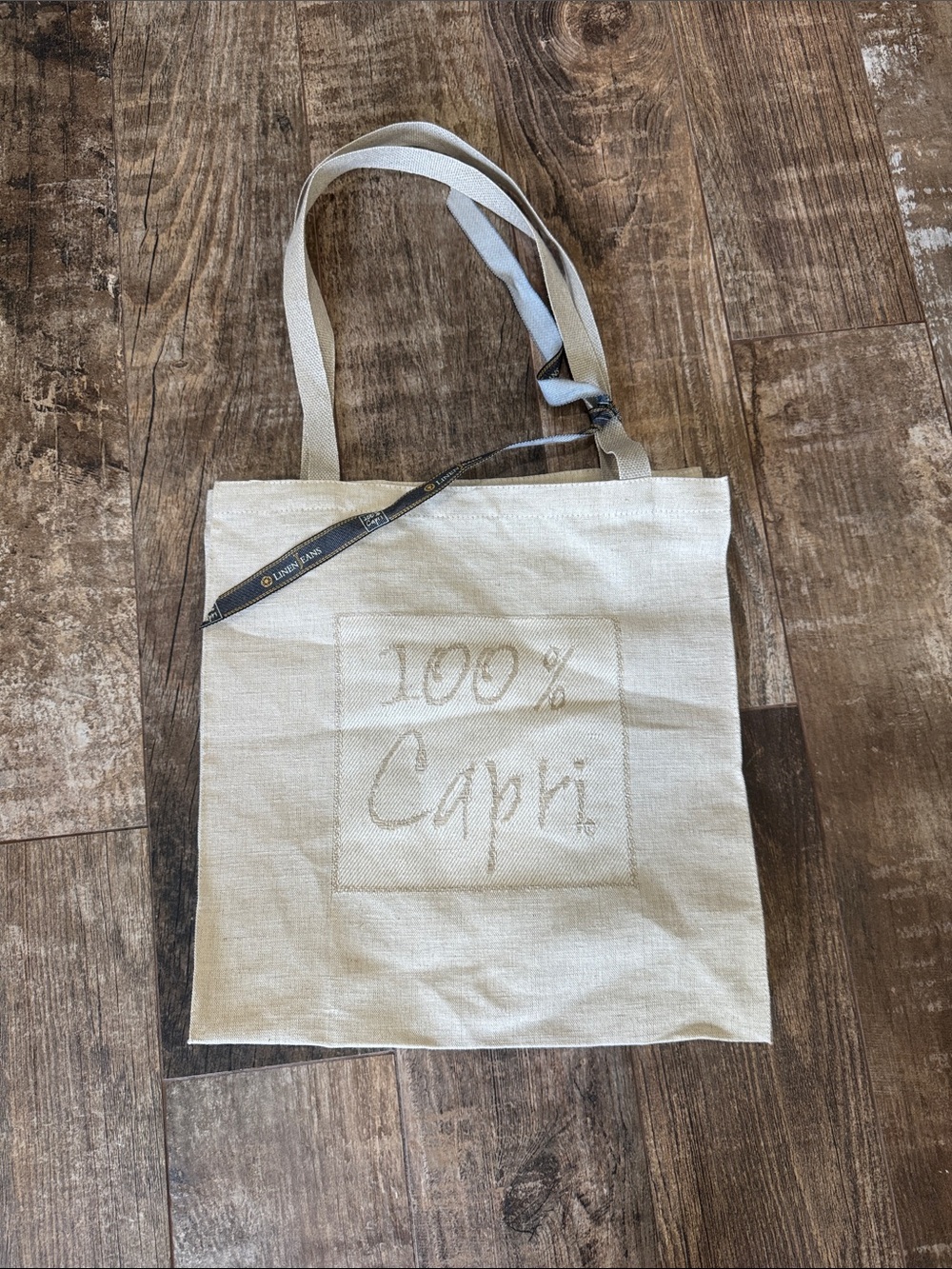 Natural Canvas Tote Bag with '100% Capri' Print
